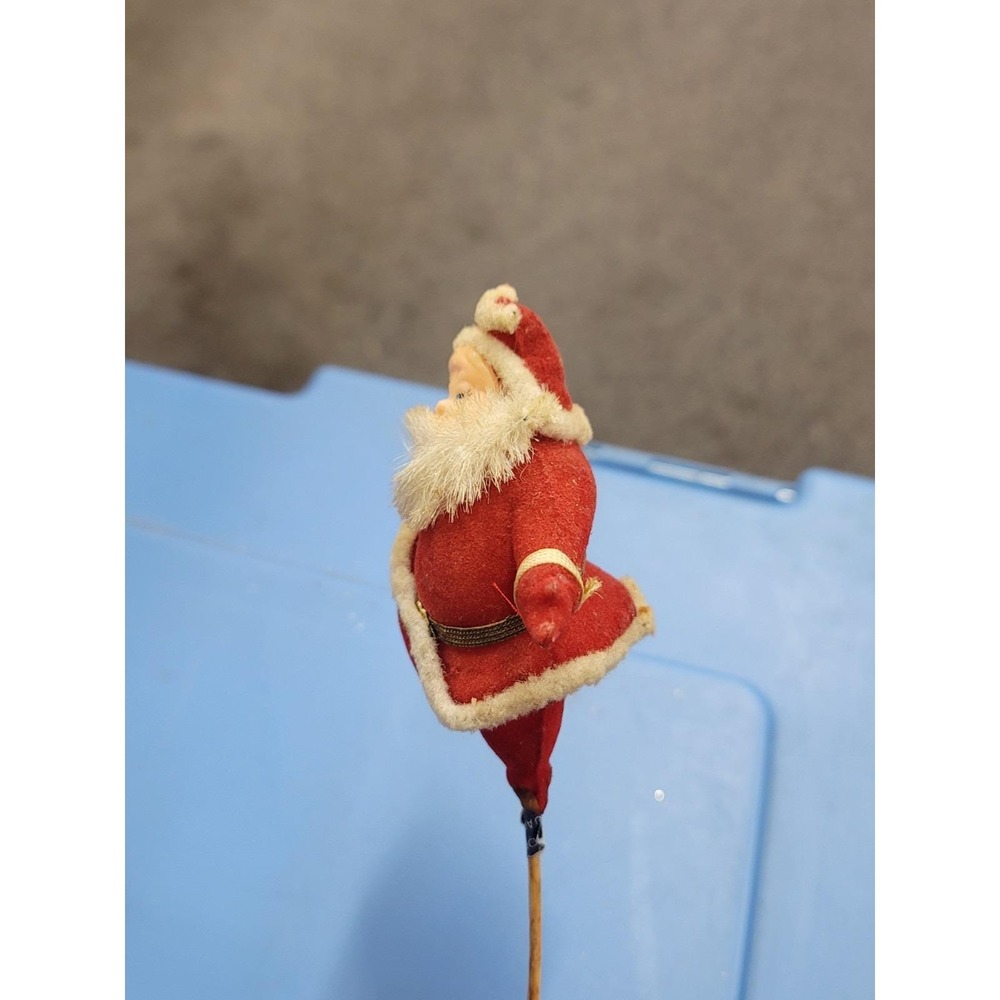 Vintage 1960s Flocked Santa Claus Blow Mold On A Stick For Floral Arrangement - Picture 5 of 8